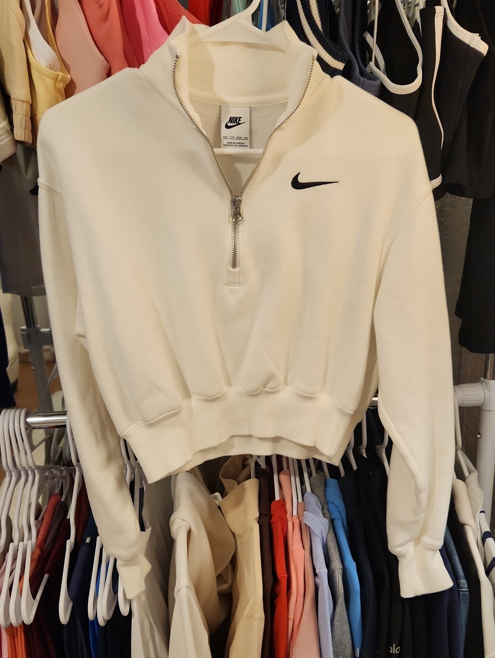 Nike Phoenix Fleece White Half-Zip Cropped Sweatshirt with Black Swoosh XXS